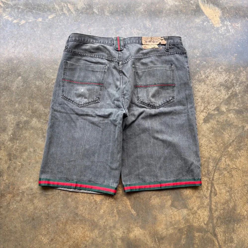 Brooklyn Basement Mens‎ Denim Shorts Black Faded Striped Trim Size 44 Streetwear